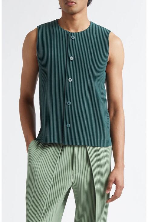 ISSEY MIYAKE Other - ISSEY MIYAKE HOMME PLISSÉ EVERGREEN V-NECK BUTTON UP TANK TOP VEST SIZE 3 M/L